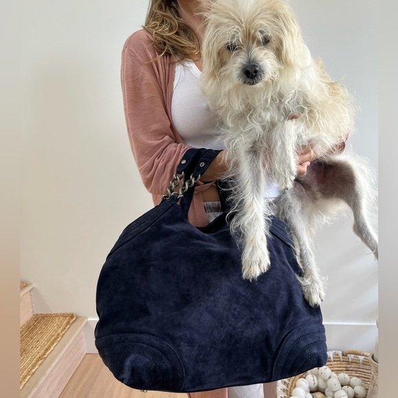 Anthropologie NET Pura Lopez Suede Leather Pewter Hardware Shoulder Handbag 🌈♥️ - Picture 3 of 15